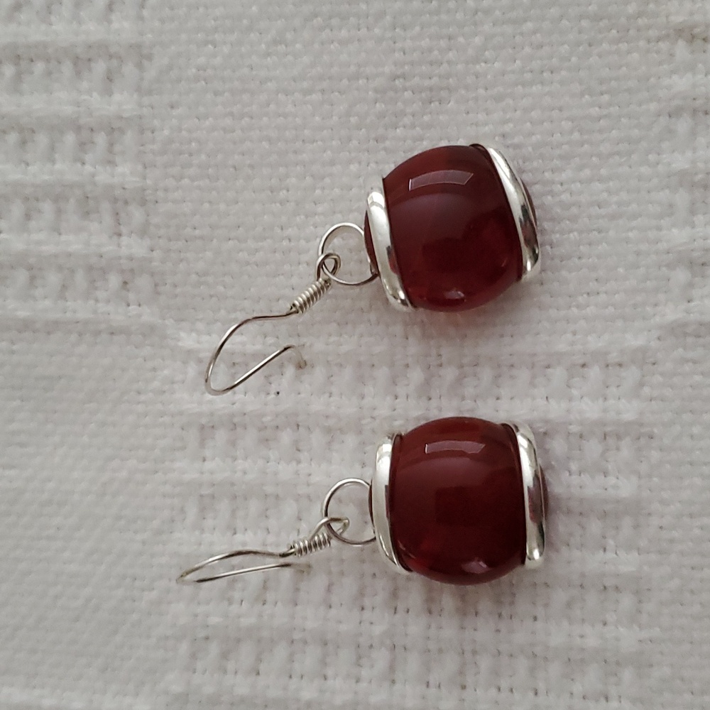 Murano Dark Red Glass Beads Earrings